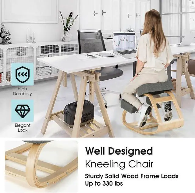 Alt view image 2 of 7 - SlickBlue Ergonomic Kneeling Chair Rocking Office Desk Stool Upright Posture-Gray