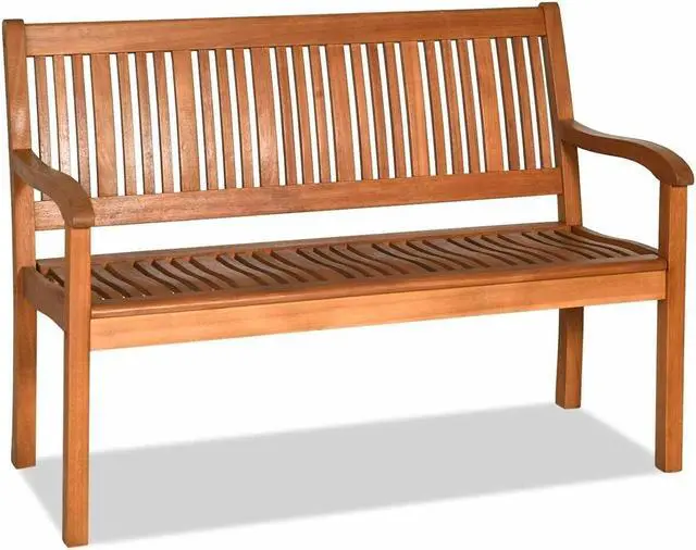 Main image of SlickBlue Two Person Solid Wood Garden Bench with Curved Backrest and Wide Armrest