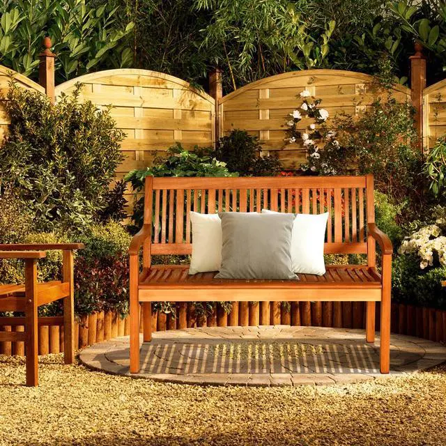 Alt view image 3 of 7 - SlickBlue Two Person Solid Wood Garden Bench with Curved Backrest and Wide Armrest