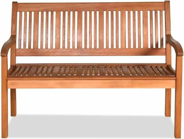 Alt view image 7 of 7 - SlickBlue Two Person Solid Wood Garden Bench with Curved Backrest and Wide Armrest