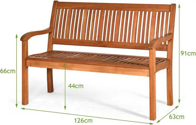 Alt view image 5 of 7 - SlickBlue Two Person Solid Wood Garden Bench with Curved Backrest and Wide Armrest