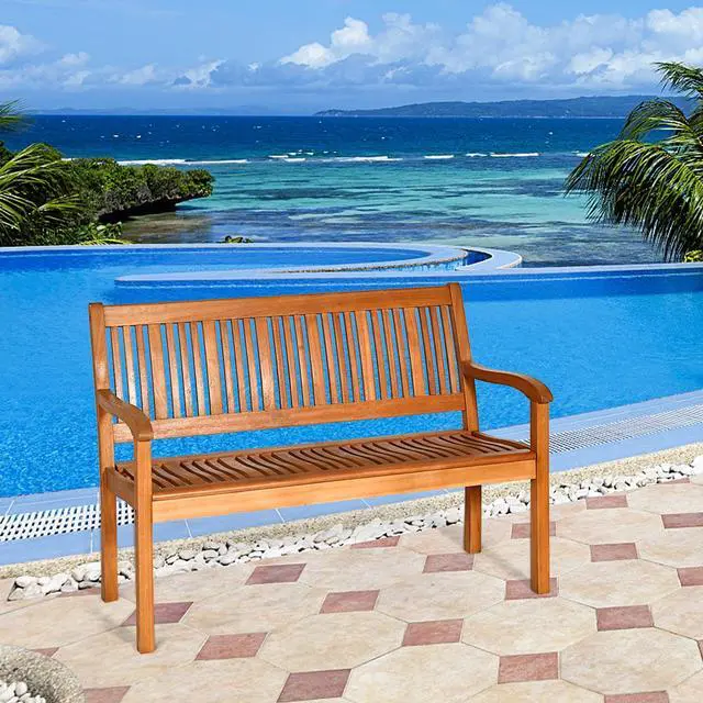 Alt view image 4 of 7 - SlickBlue Two Person Solid Wood Garden Bench with Curved Backrest and Wide Armrest