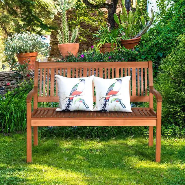 Alt view image 6 of 7 - SlickBlue Two Person Solid Wood Garden Bench with Curved Backrest and Wide Armrest
