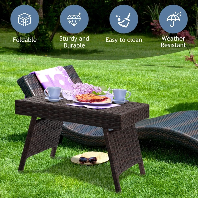 Alt view image 2 of 7 - SlickBlue Folding PE Rattan Side Coffee Table Patio Garden Furniture