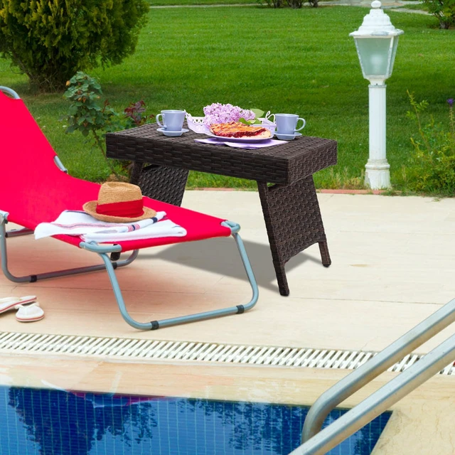 Alt view image 6 of 7 - SlickBlue Folding PE Rattan Side Coffee Table Patio Garden Furniture