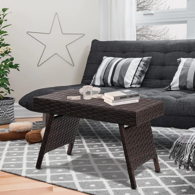 Alt view image 7 of 7 - SlickBlue Folding PE Rattan Side Coffee Table Patio Garden Furniture