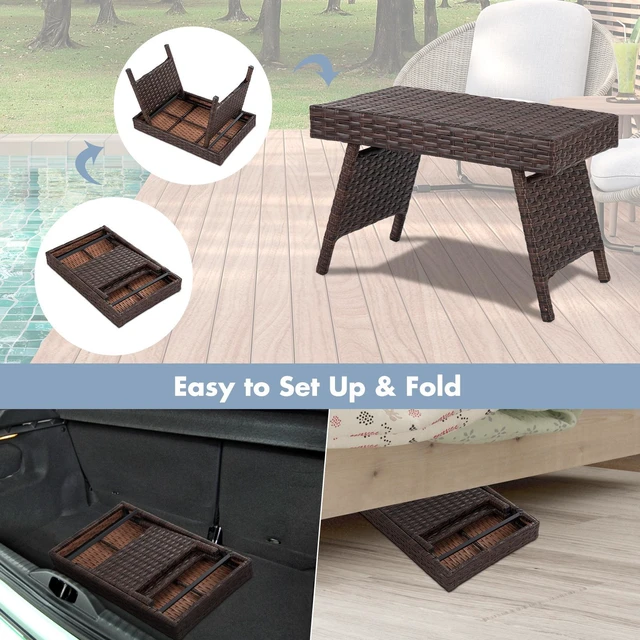 Alt view image 5 of 7 - SlickBlue Folding PE Rattan Side Coffee Table Patio Garden Furniture