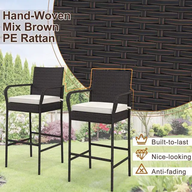 Alt view image 3 of 7 - SlickBlue 4 Pieces Outdoor PE Rattan Cushioned Bar stool Set with Armrests-Set of 4