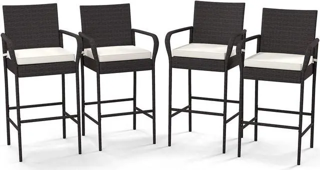 Main image of SlickBlue 4 Pieces Outdoor PE Rattan Cushioned Bar stool Set with Armrests-Set of 4