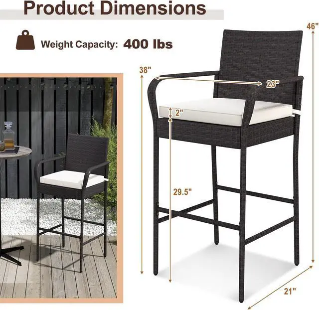 Alt view image 2 of 7 - SlickBlue 4 Pieces Outdoor PE Rattan Cushioned Bar stool Set with Armrests-Set of 4