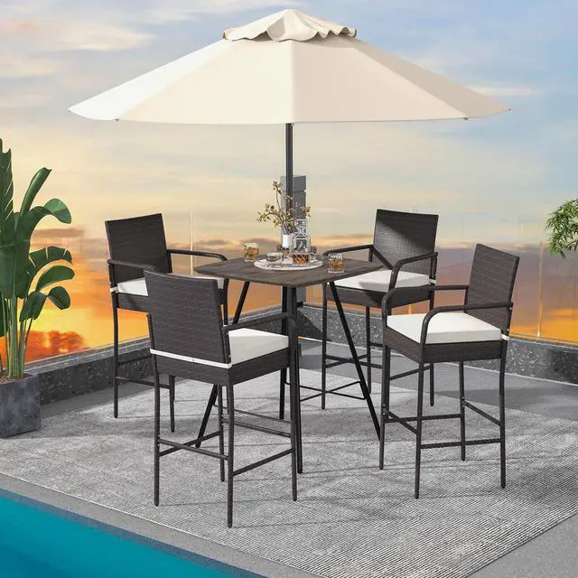 Alt view image 4 of 7 - SlickBlue 4 Pieces Outdoor PE Rattan Cushioned Bar stool Set with Armrests-Set of 4