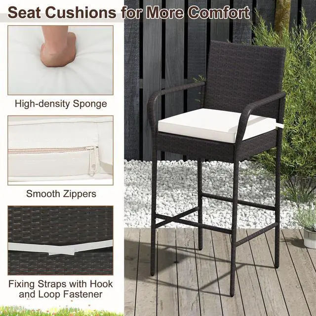 Alt view image 5 of 7 - SlickBlue 4 Pieces Outdoor PE Rattan Cushioned Bar stool Set with Armrests-Set of 4