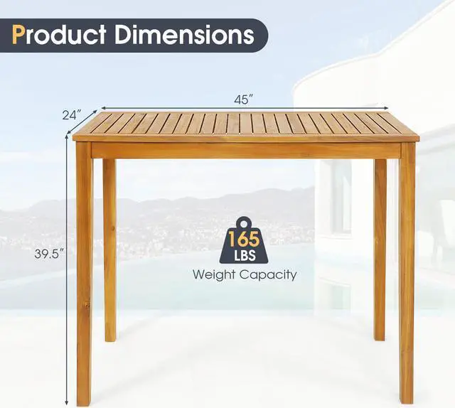 Alt view image 5 of 7 - SlickBlue Rectangular Indoor and Outdoor Bar Height Table for Garden