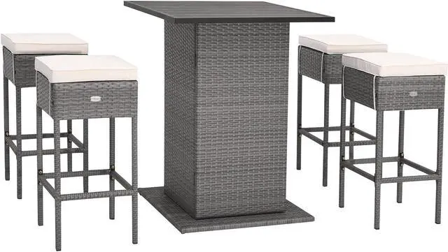 Main image of SlickBlue 5 Pieces Outdoor Wicker Bar Table Set with Hidden Storage Shelves-White