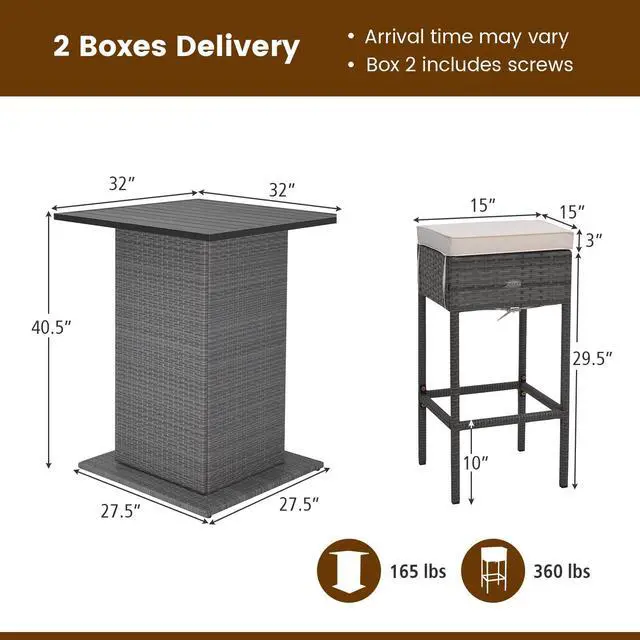 Alt view image 5 of 7 - SlickBlue 5 Pieces Outdoor Wicker Bar Table Set with Hidden Storage Shelves-White