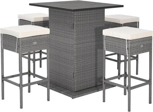 Alt view image 7 of 7 - SlickBlue 5 Pieces Outdoor Wicker Bar Table Set with Hidden Storage Shelves-White
