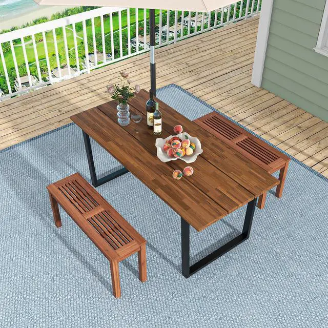 Alt view image 3 of 7 - SlickBlue 2-Seater Patio Backless Dining Bench with Breathable Slatted Seat