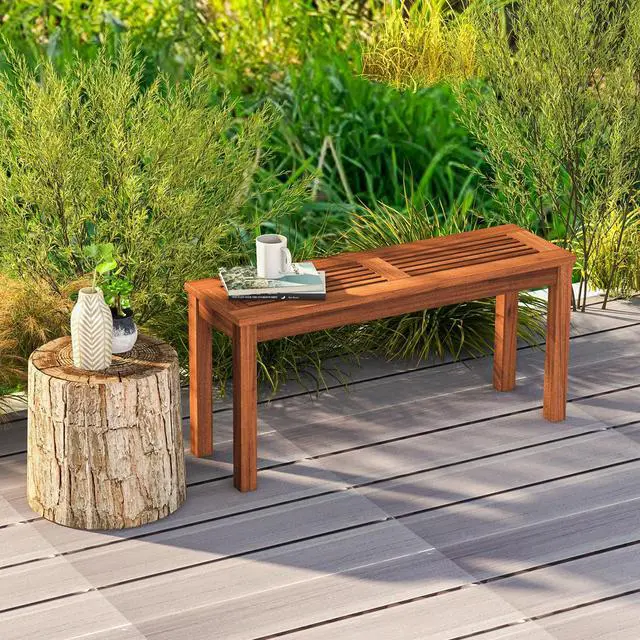Alt view image 4 of 7 - SlickBlue 2-Seater Patio Backless Dining Bench with Breathable Slatted Seat