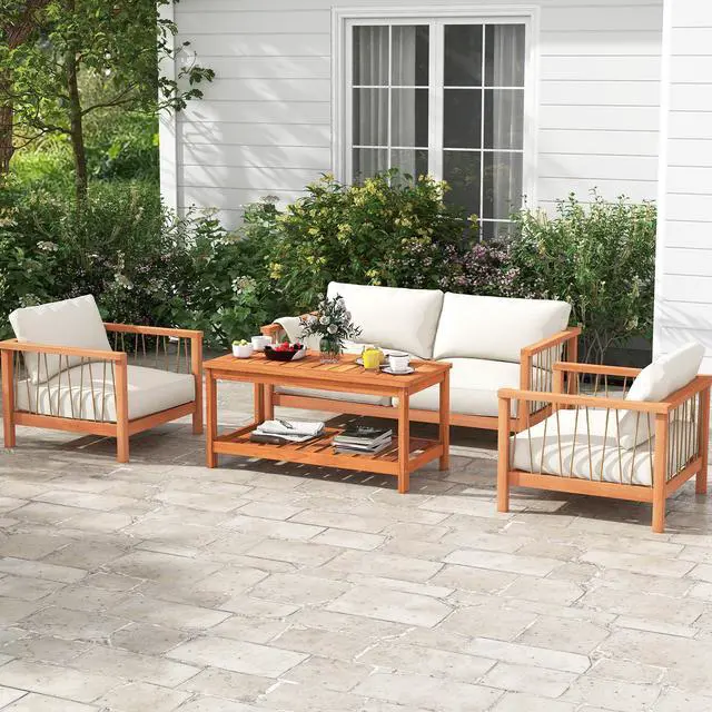 Alt view image 3 of 7 - SlickBlue 2-Tier Patio Coffee Table with Slatted Tabletop and Shelf