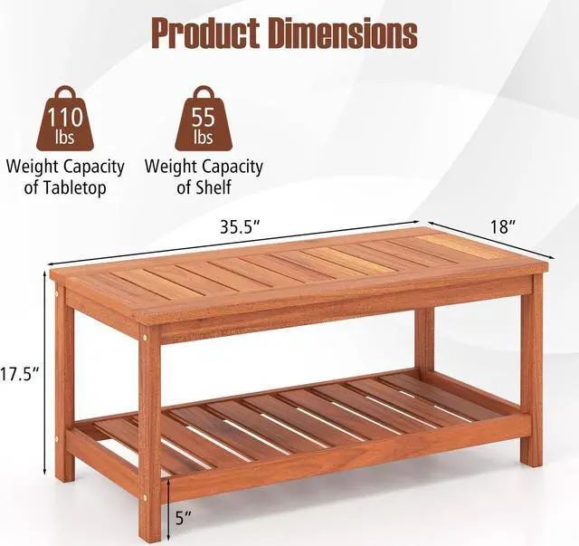 Alt view image 5 of 7 - SlickBlue 2-Tier Patio Coffee Table with Slatted Tabletop and Shelf