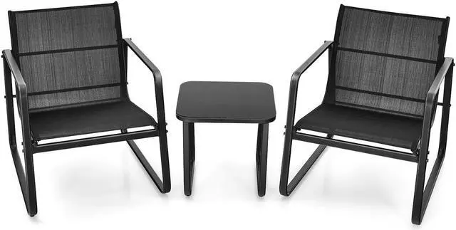 Main image of SlickBlue 3 Pieces Patio Bistro Furniture Set with Glass Top Table Garden Deck-Black