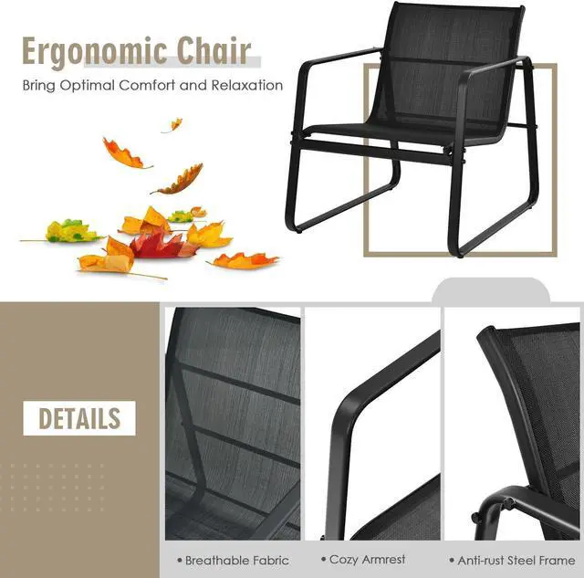 Alt view image 5 of 7 - SlickBlue 3 Pieces Patio Bistro Furniture Set with Glass Top Table Garden Deck-Black