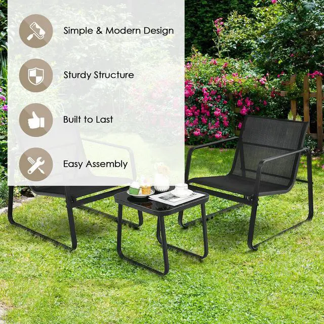 Alt view image 3 of 7 - SlickBlue 3 Pieces Patio Bistro Furniture Set with Glass Top Table Garden Deck-Black