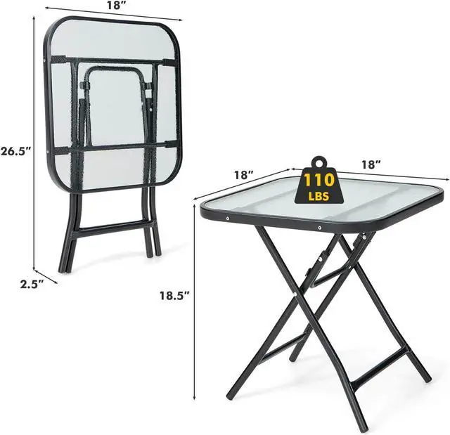 Alt view image 5 of 7 - SlickBlue 18 Inch Square Patio Bistro Table with Rustproof Frame