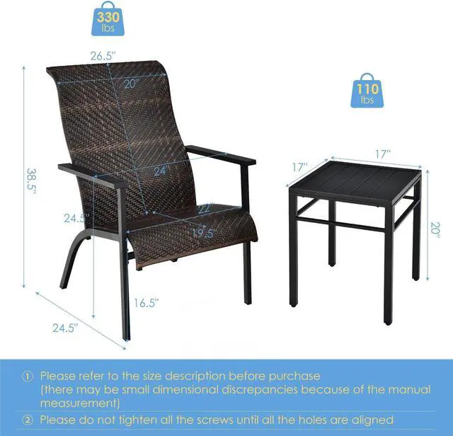 Alt view image 3 of 7 - SlickBlue 3 Pieces Patio Rattan Bistro Set with High Backrest and Armrest