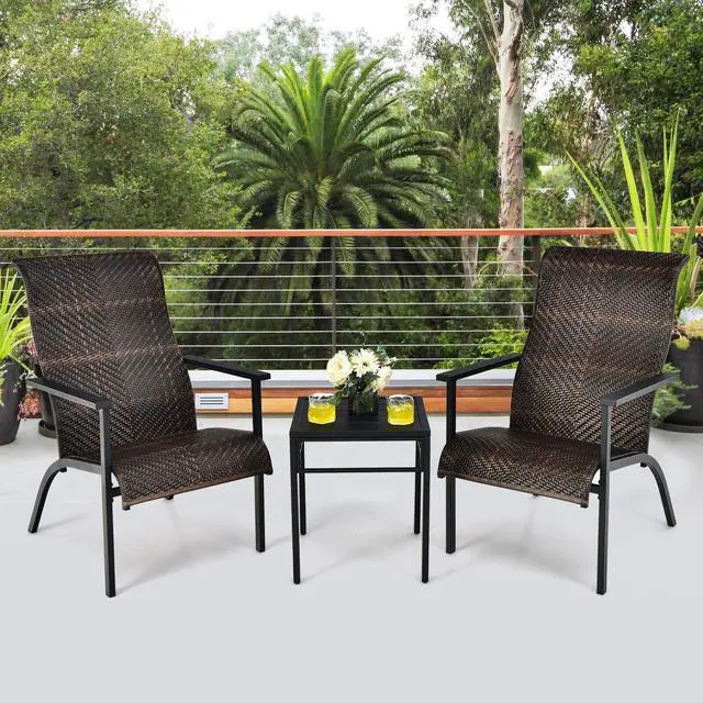 Alt view image 4 of 7 - SlickBlue 3 Pieces Patio Rattan Bistro Set with High Backrest and Armrest