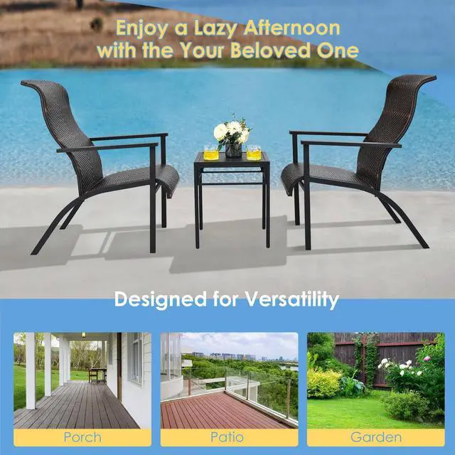 Alt view image 2 of 7 - SlickBlue 3 Pieces Patio Rattan Bistro Set with High Backrest and Armrest