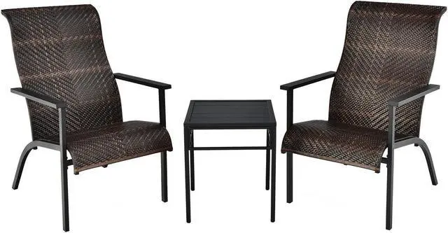 Main image of SlickBlue 3 Pieces Patio Rattan Bistro Set with High Backrest and Armrest