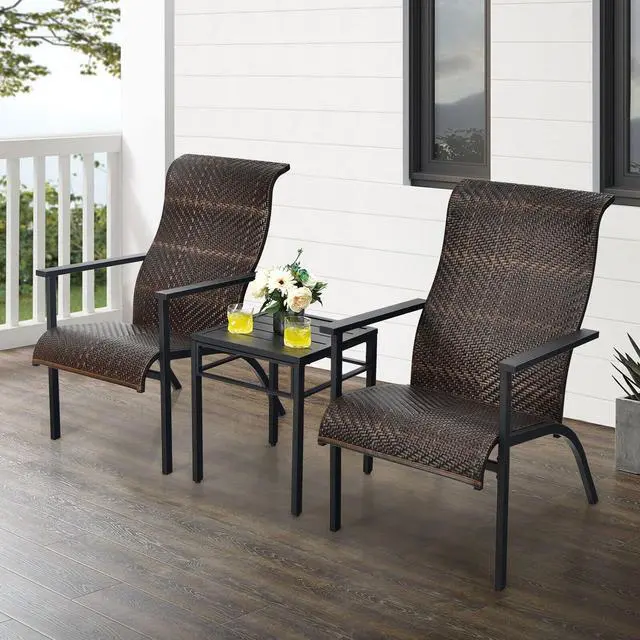 Alt view image 6 of 7 - SlickBlue 3 Pieces Patio Rattan Bistro Set with High Backrest and Armrest