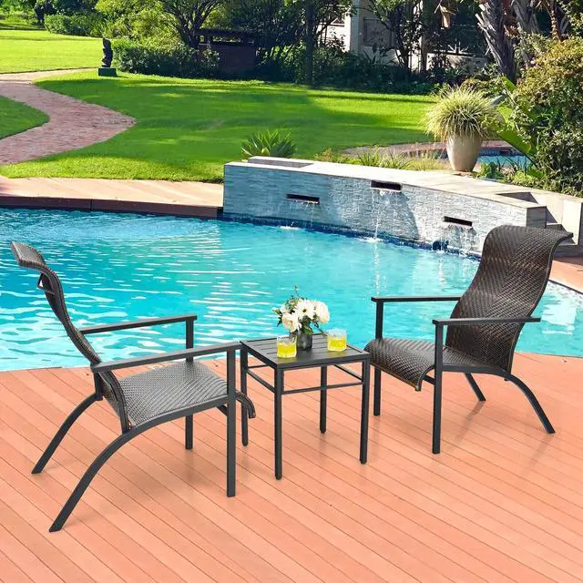 Alt view image 7 of 7 - SlickBlue 3 Pieces Patio Rattan Bistro Set with High Backrest and Armrest