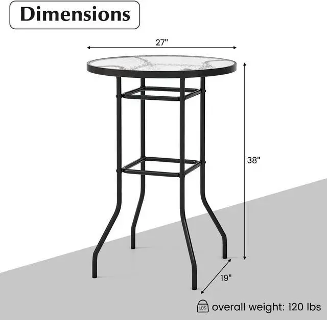Alt view image 5 of 7 - SlickBlue 38 Inch Patio Bar Table with Tempered Glass Tabletop