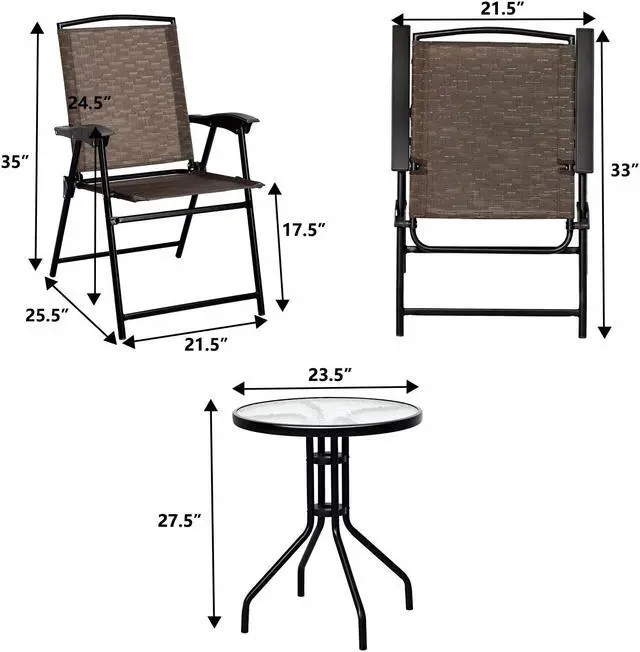 Alt view image 3 of 7 - SlickBlue 3 Pieces Bistro Patio Garden Furniture Set of Round Table and Folding Chairs
