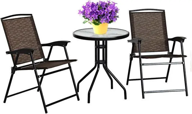 Main image of SlickBlue 3 Pieces Bistro Patio Garden Furniture Set of Round Table and Folding Chairs