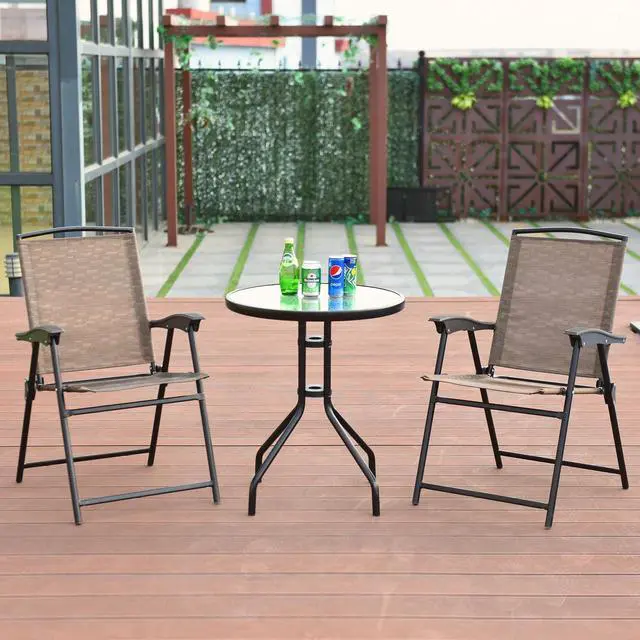 Alt view image 6 of 7 - SlickBlue 3 Pieces Bistro Patio Garden Furniture Set of Round Table and Folding Chairs