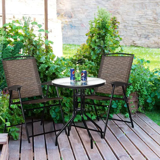 Alt view image 7 of 7 - SlickBlue 3 Pieces Bistro Patio Garden Furniture Set of Round Table and Folding Chairs