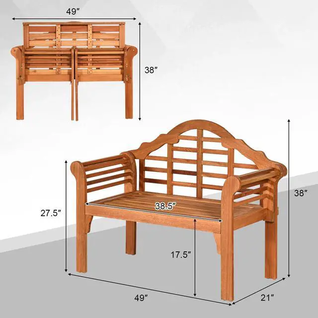Alt view image 6 of 7 - SlickBlue 49 Inch Eucalyptus Wood Outdoor Folding Bench with Backrest Armrest for Patio Garden