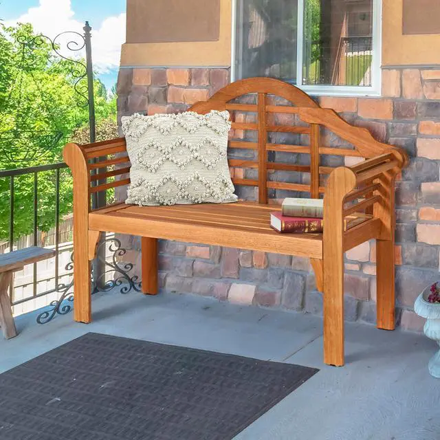 Alt view image 4 of 7 - SlickBlue 49 Inch Eucalyptus Wood Outdoor Folding Bench with Backrest Armrest for Patio Garden