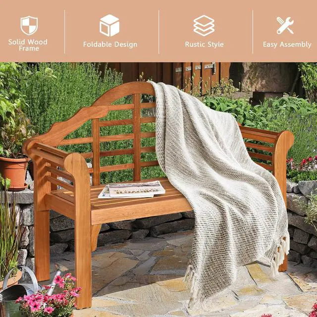 Alt view image 7 of 7 - SlickBlue 49 Inch Eucalyptus Wood Outdoor Folding Bench with Backrest Armrest for Patio Garden