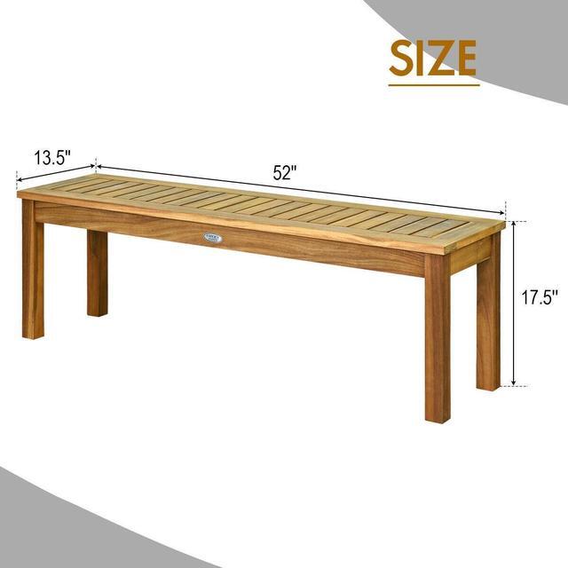 Alt view image 3 of 7 - SlickBlue 52 Inch Outdoor Acacia Wood Dining Bench Chair