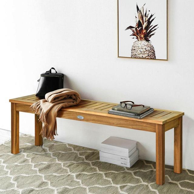 Alt view image 2 of 7 - SlickBlue 52 Inch Outdoor Acacia Wood Dining Bench Chair
