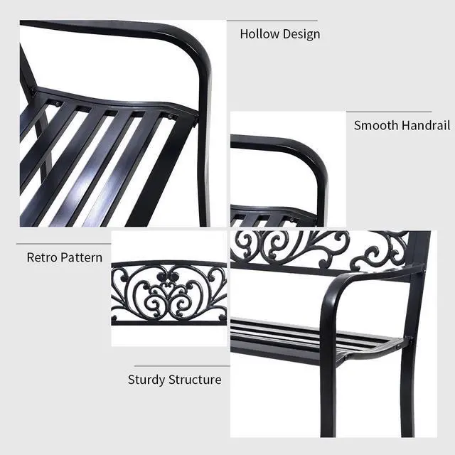 Alt view image 5 of 7 - SlickBlue 50 Inch Patio Park Steel Frame Cast Iron Backrest Bench Porch Chair