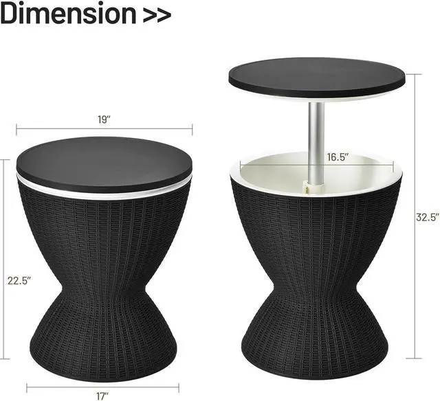 Alt view image 2 of 7 - SlickBlue 3 in 1 8 Gallon Patio Rattan Cooler Bar Table with Adjust Ice Bucket