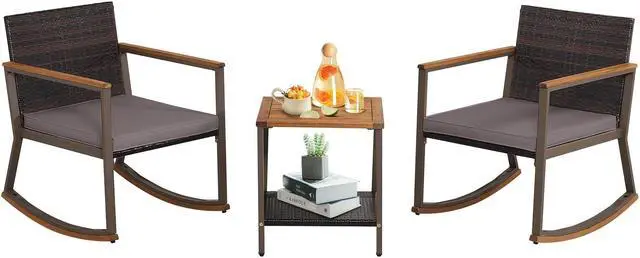Alt view image 2 of 7 - SlickBlue 3 Pieces Rattan Rocking Bistro Set with Coffee Table and Cushions