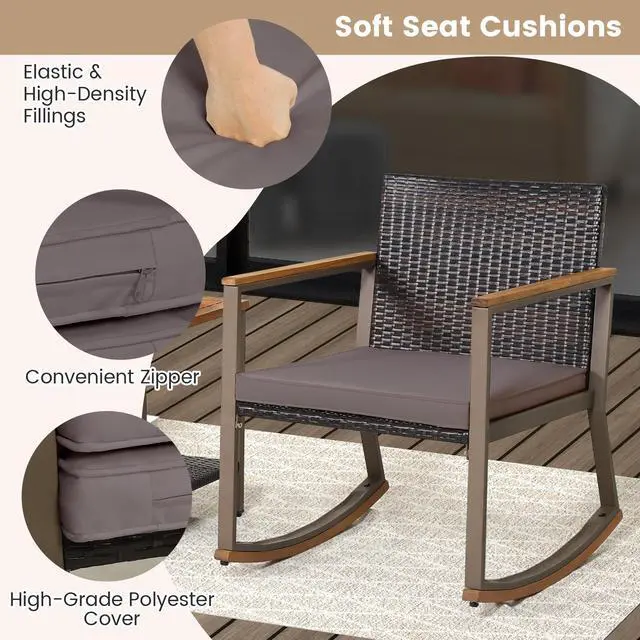 Alt view image 7 of 7 - SlickBlue 3 Pieces Rattan Rocking Bistro Set with Coffee Table and Cushions