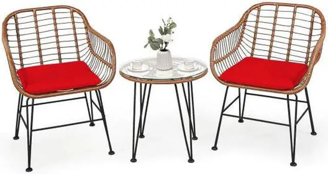 Main image of SlickBlue 3 Pieces Patio Rattan Bistro Set with Cushion