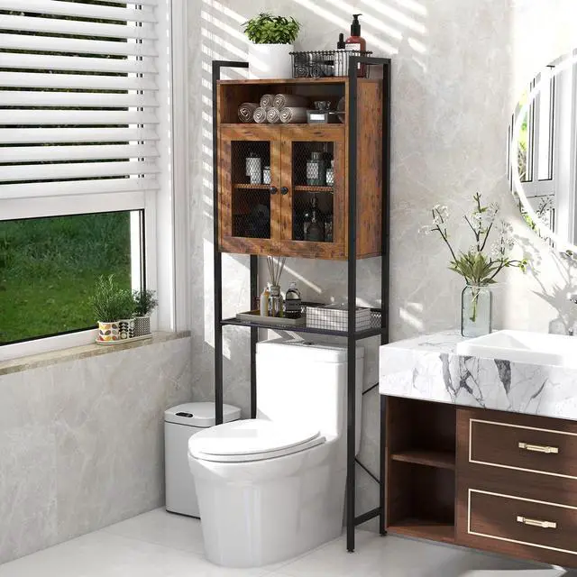 Alt view image 3 of 6 - SlickBlue Over-The-Toilet Storage Cabinet with Heavy-Duty Metal Frame 2-door Freestanding-Rustic Brown